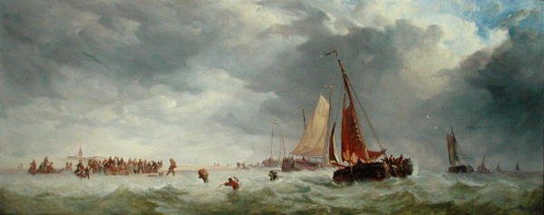 Pláž Scheveningen (olej na panelu) od Alfred Herbert