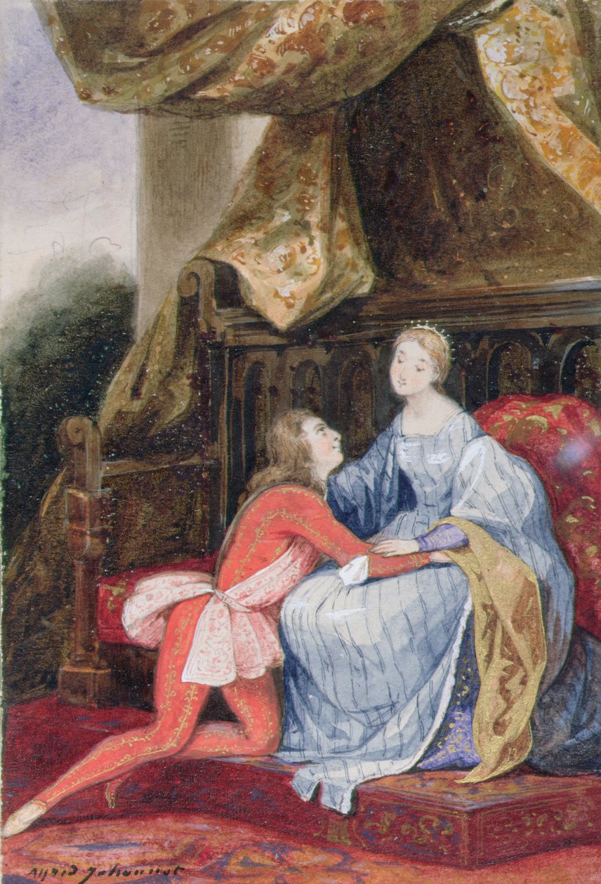 Dvorská láska, asi 1830 (kvaš na papíře) od Alfred Johannot