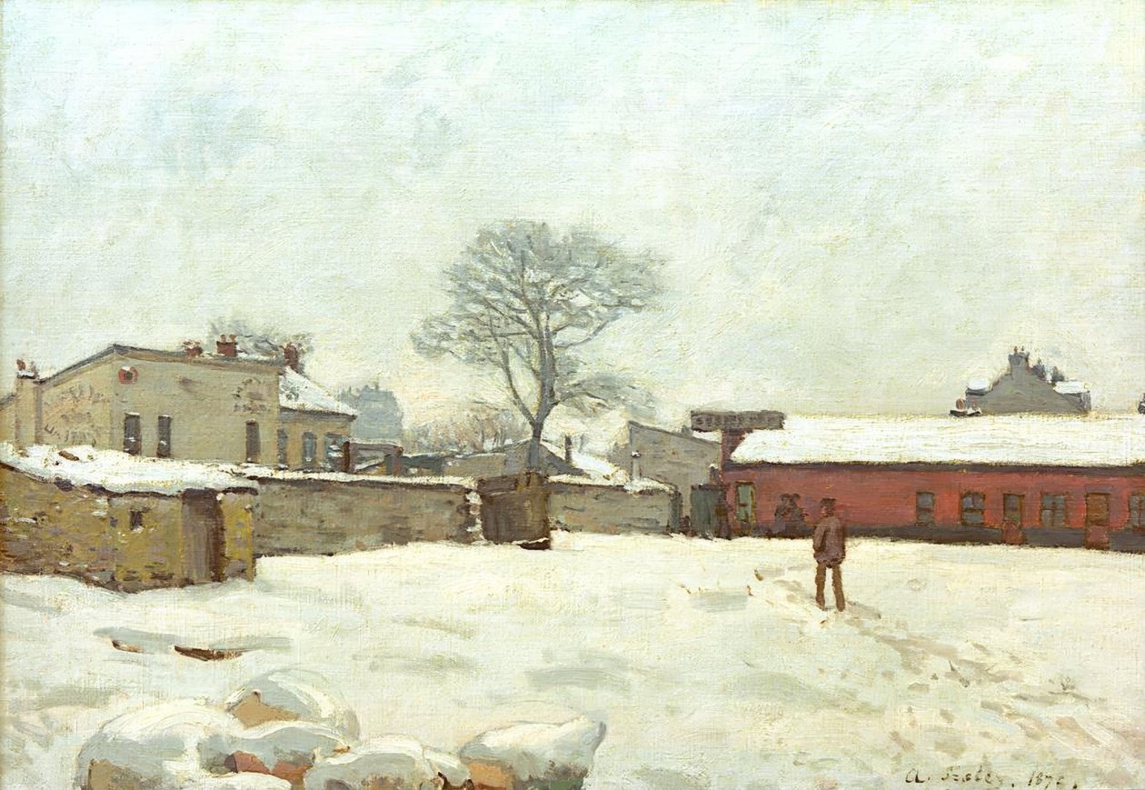 Pod sněhem, farmářský dvůr v Marlyle-Roi od Alfred Sisley