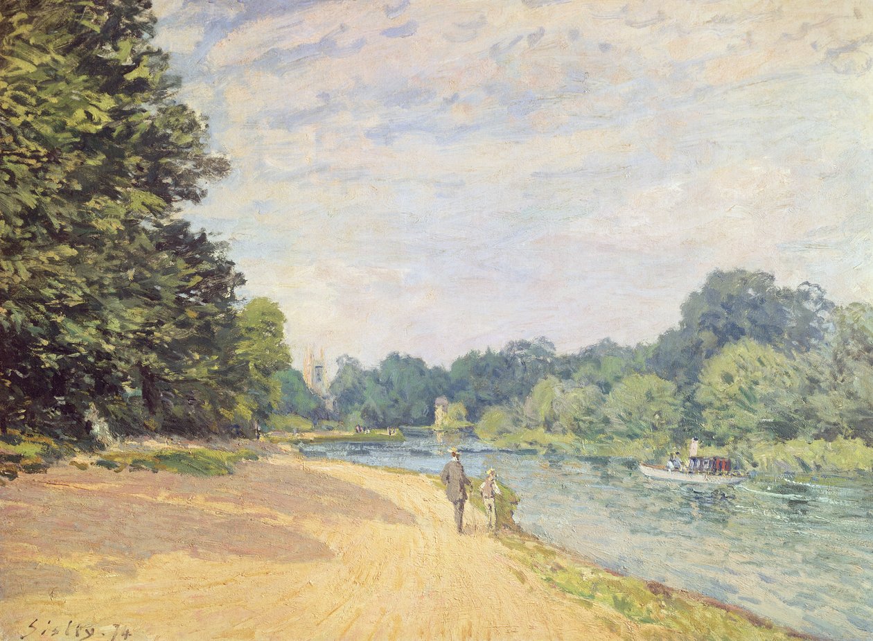 Temže s Hampton Church, 1874 od Alfred Sisley