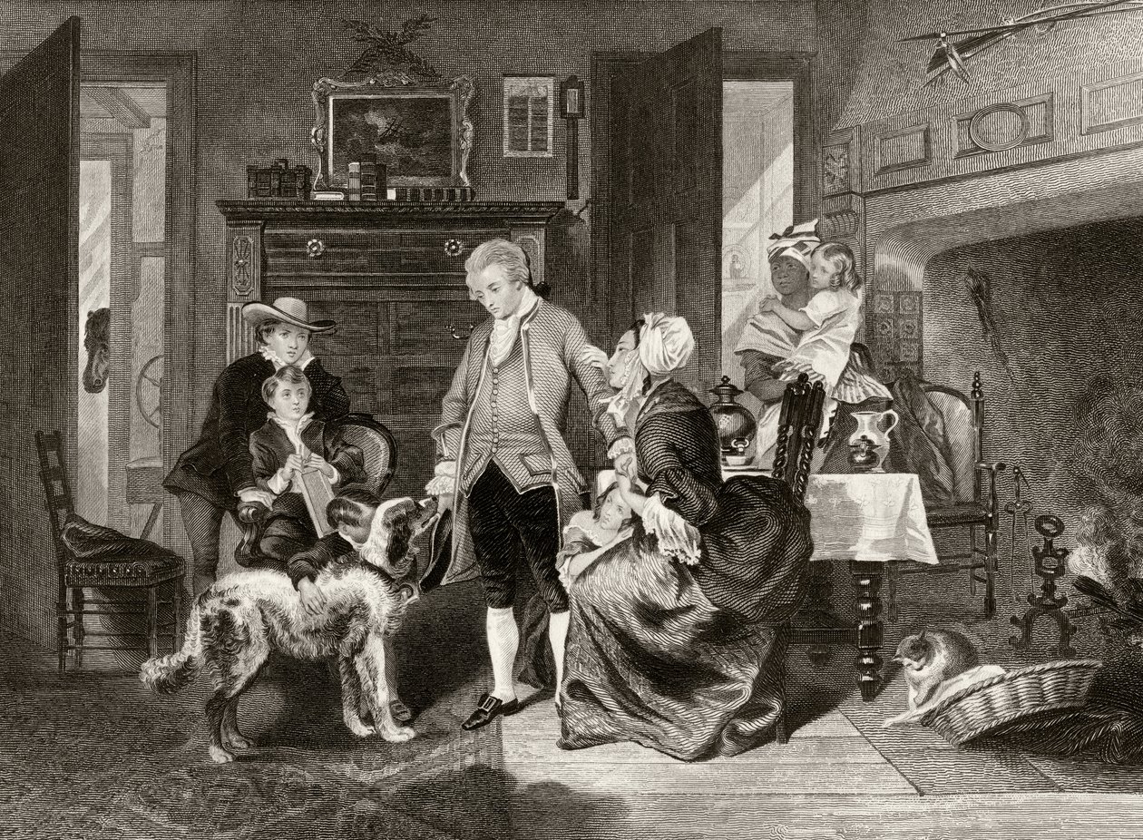 George Washington slyší svou matku, jak ho přesvědčuje, aby nejezdil na moře jako poddůstojník, z knihy "Život a doba Washingtonova", I. díl, vydáno 1857. od Alonzo Chappel