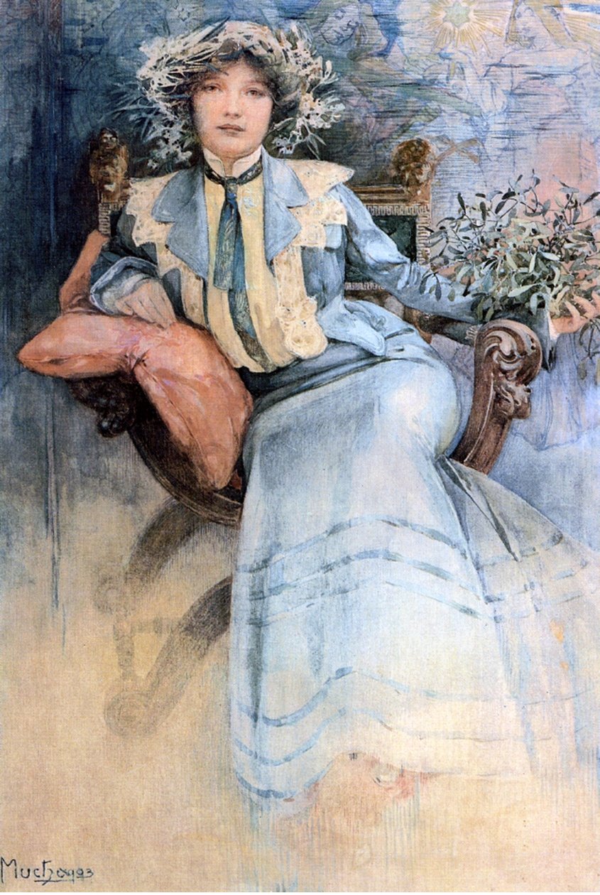 Umělcova manželka, 1903 (wc na prádle) od Alphonse Mucha