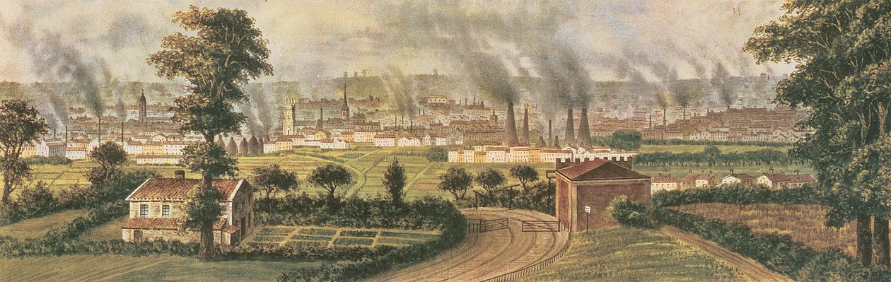 Leeds z Rope Hill, cca 1840 (barevné lito) od Alphonse Douseau