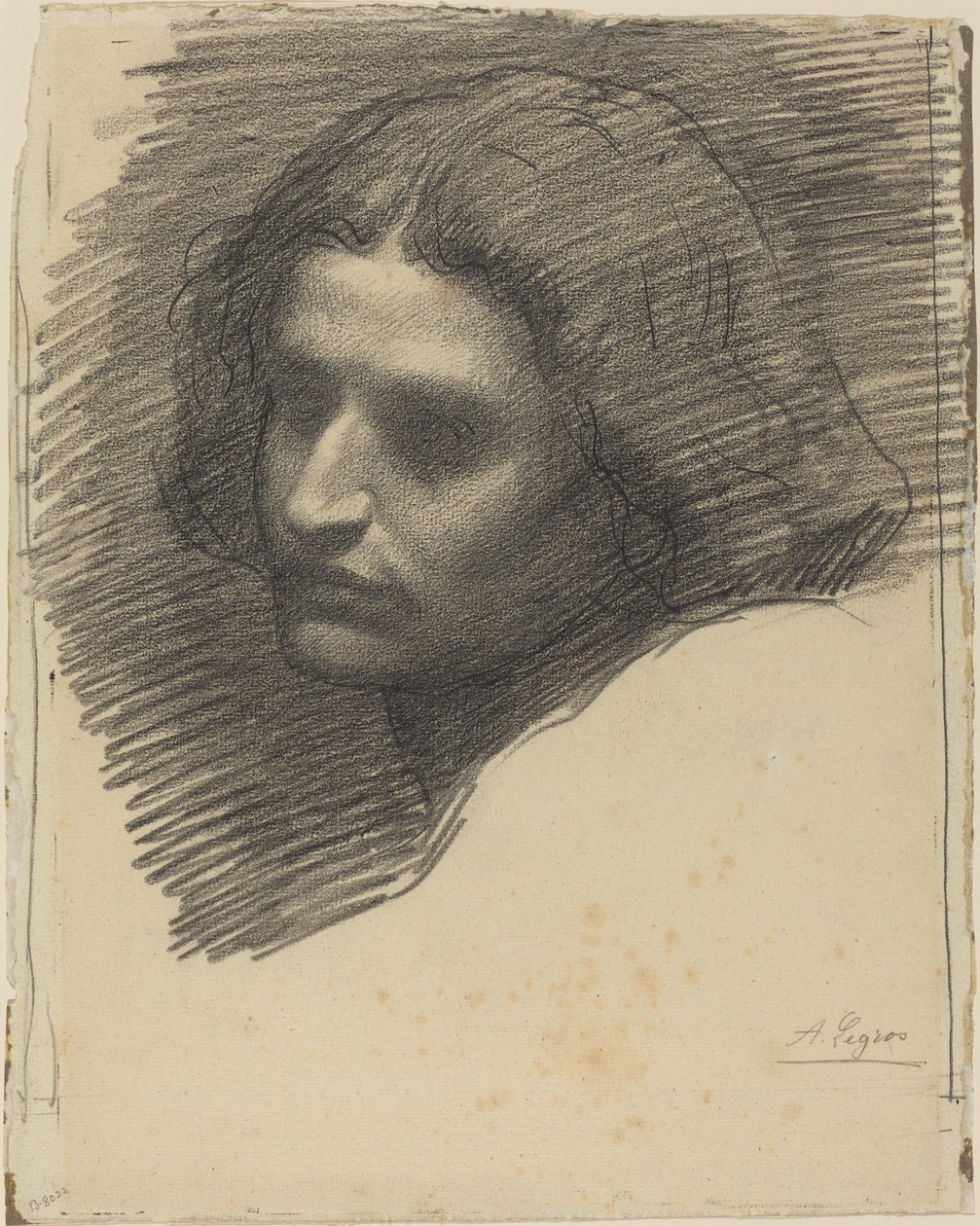Hlava muže čelem doleva [recto] od Alphonse Legros