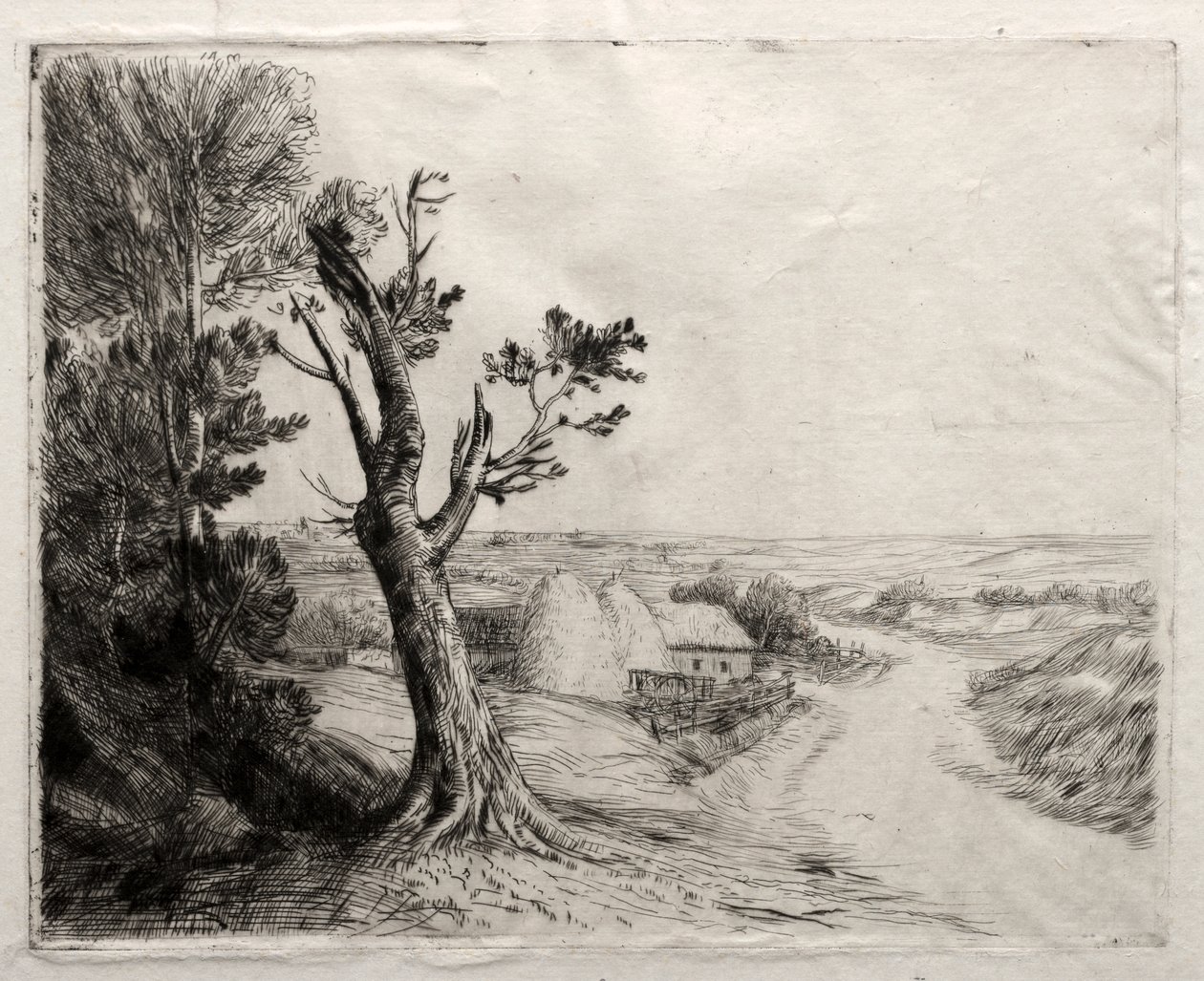 Krajina s stohy slámy od Alphonse Legros
