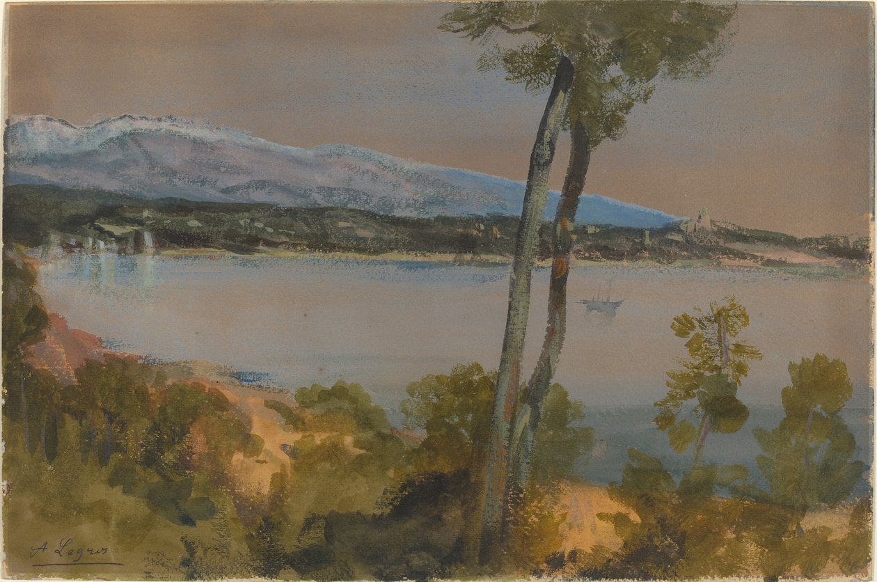 Hory viděné za jezerem. od Alphonse Legros