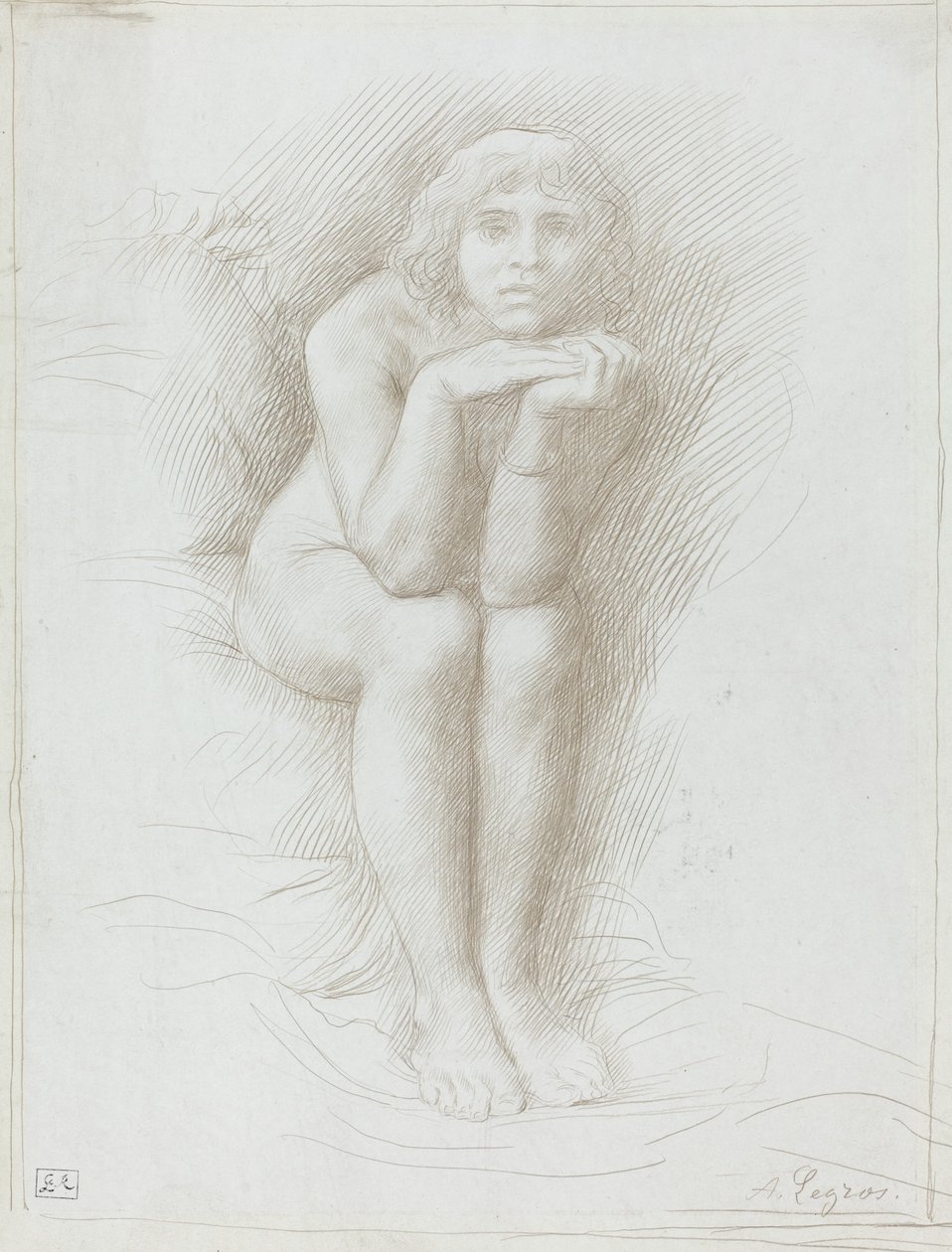 Nahá modelka sedí od Alphonse Legros