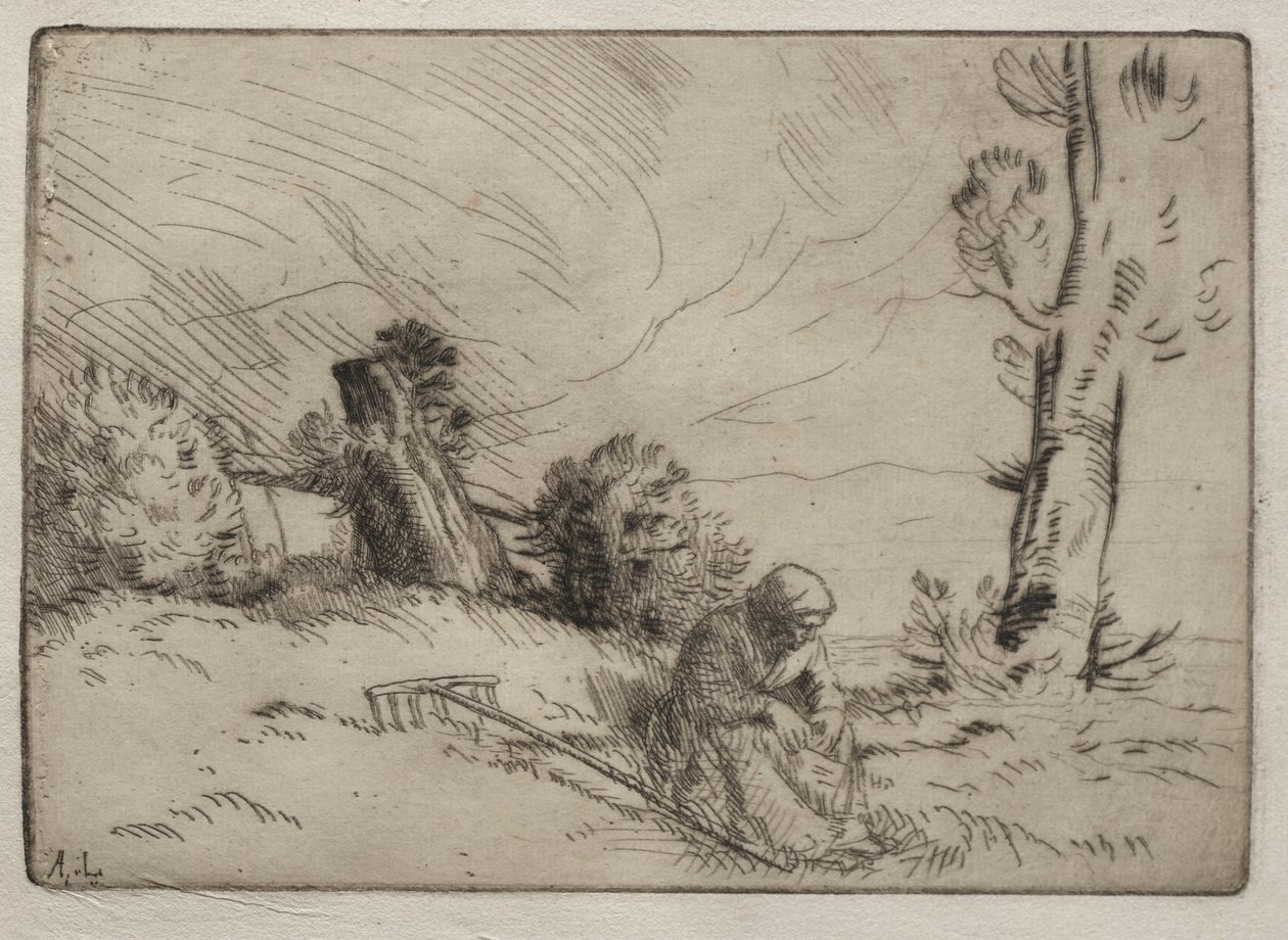Rolnice sedící poblíž živého plotu. od Alphonse Legros