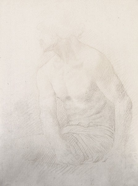 Sedící mužský akt (hnědá křída na papíře) od Alphonse Legros