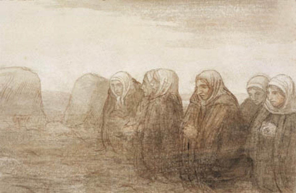 Šest rolnických manželek v modlitbě v podzimním poli od Alphonse Legros