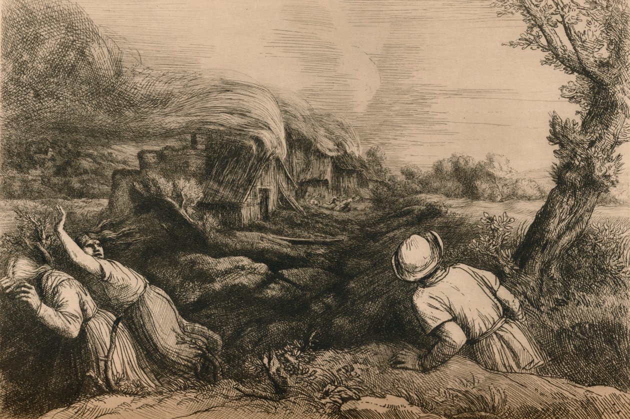 Hořící vesnice, c1880 od Alphonse Legros