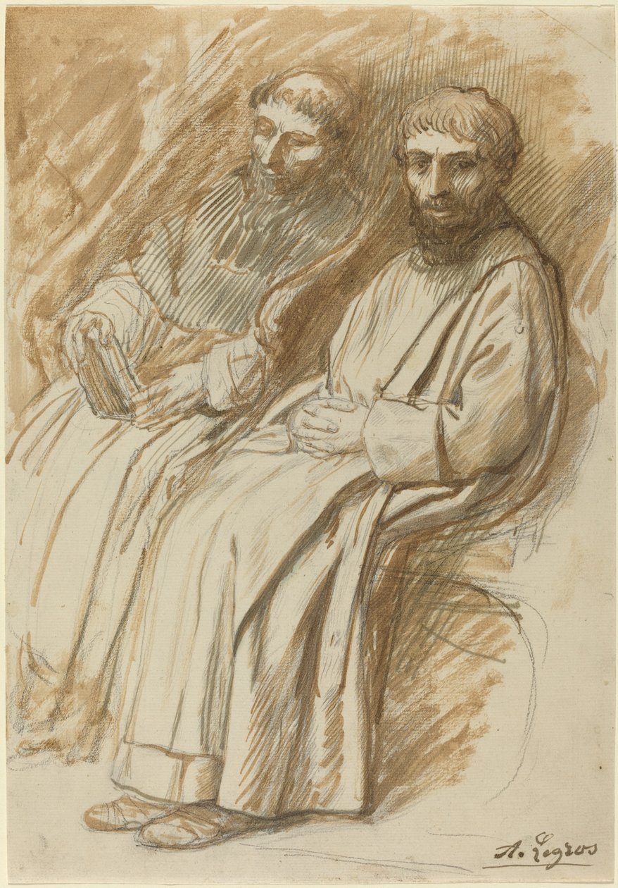 Dva mniši sedící v kostele od Alphonse Legros