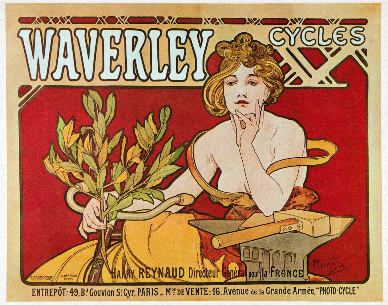 Plakátová reklama Cykly Waverley od Alphonse Mucha