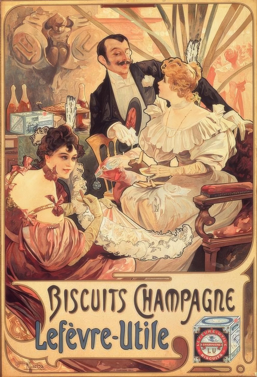 Šampaňské / Lefèvre-Utile cookies od Alphonse Mucha