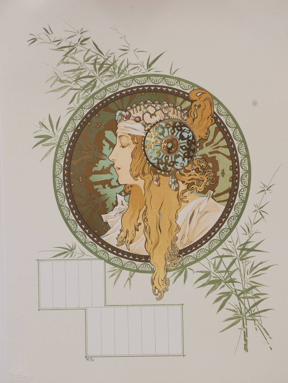 Byzantské hlavy: Blond kalendář, 1897. od Alphonse Mucha