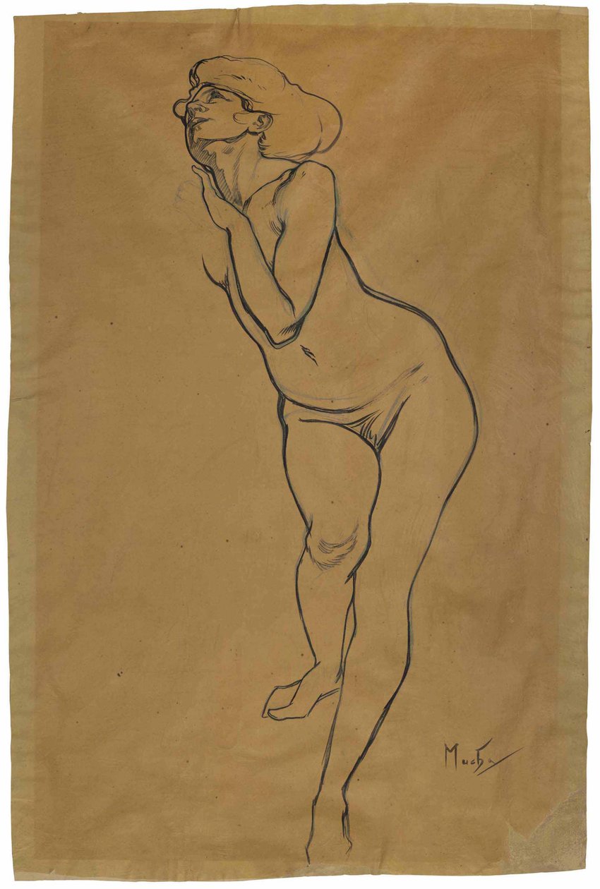 Nahá žena stojící. od Alphonse Mucha