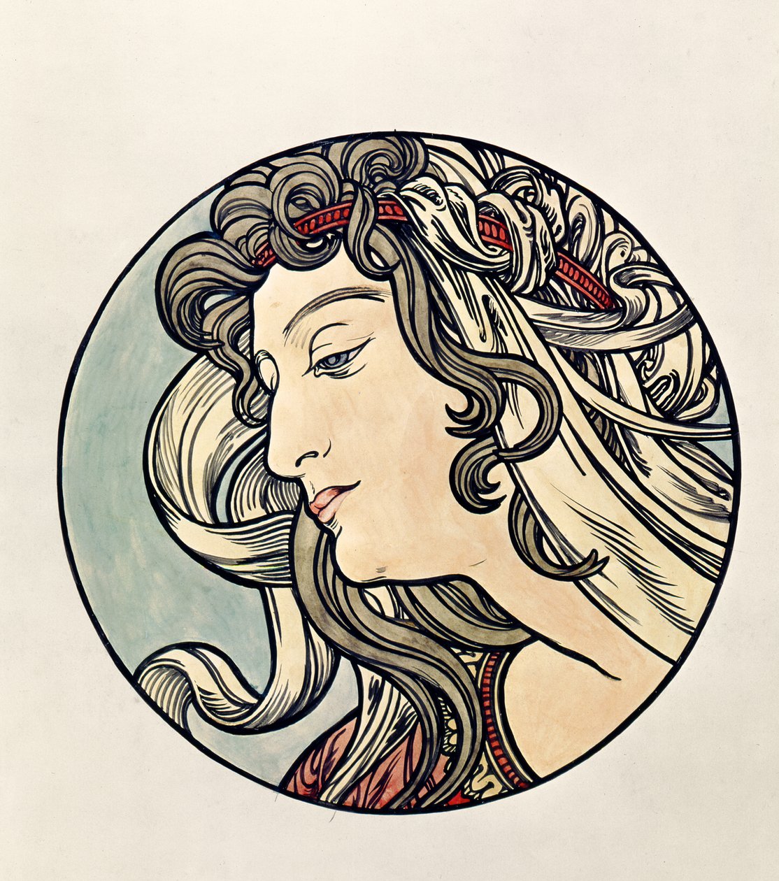 Hlava ženy od Alphonse Mucha