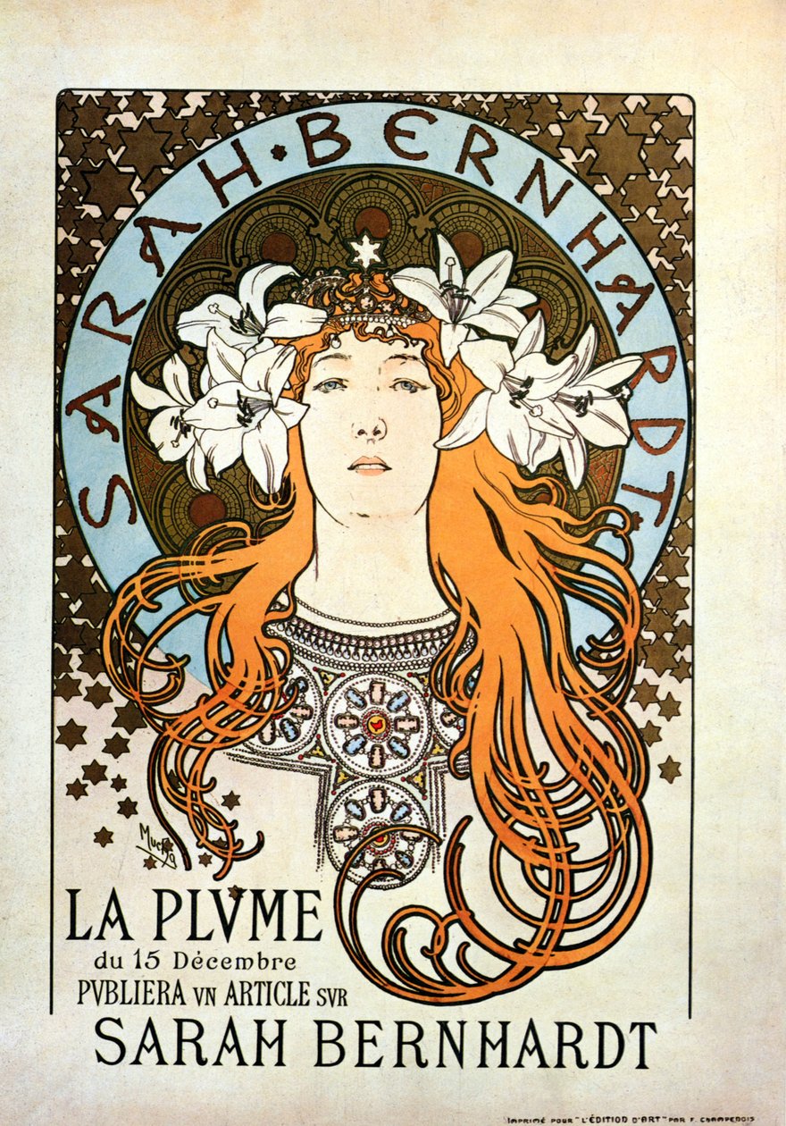 Sarah Bernhardt, La Plume, 15. prosince 1896 od Alphonse Mucha