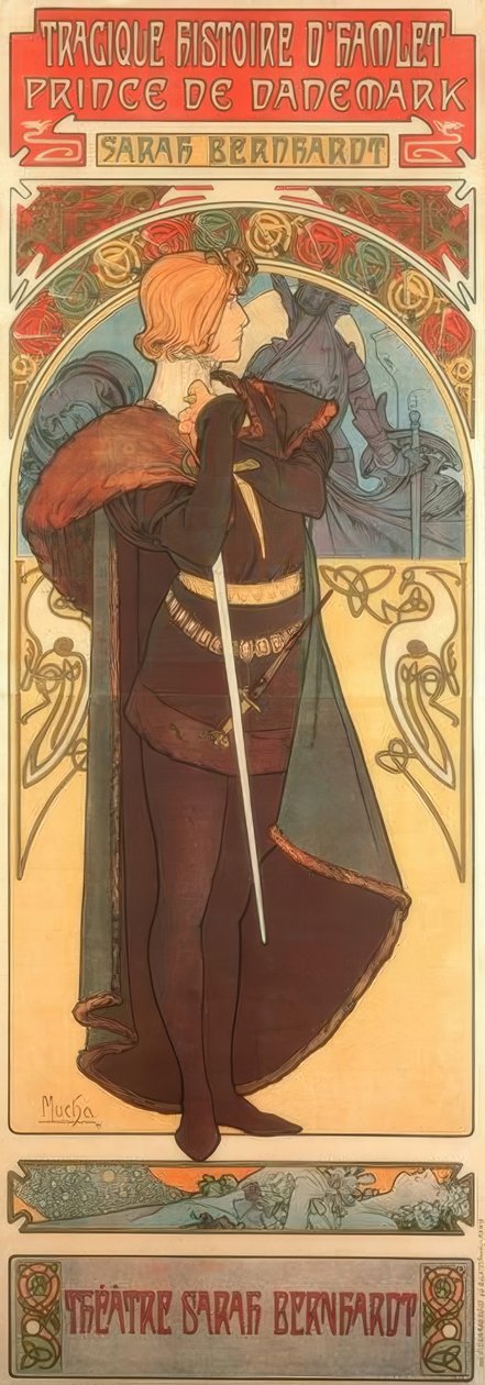 Sarah Bernhardt jako Hamlet od Alphonse Mucha