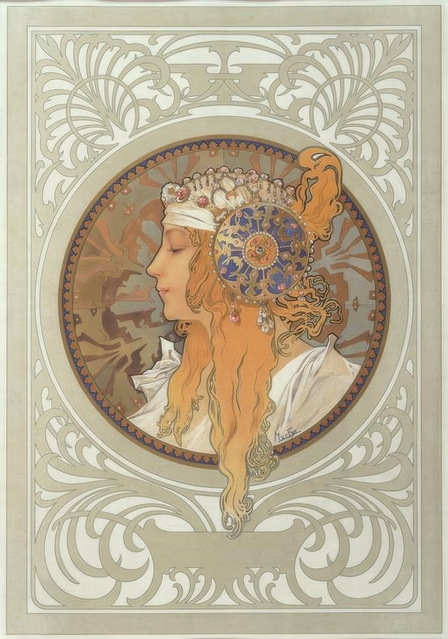 Byzantská hlava: Blond od Alphonse Mucha