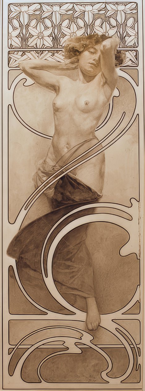 Předběžný výkres panelu 10 od Alphonse Mucha