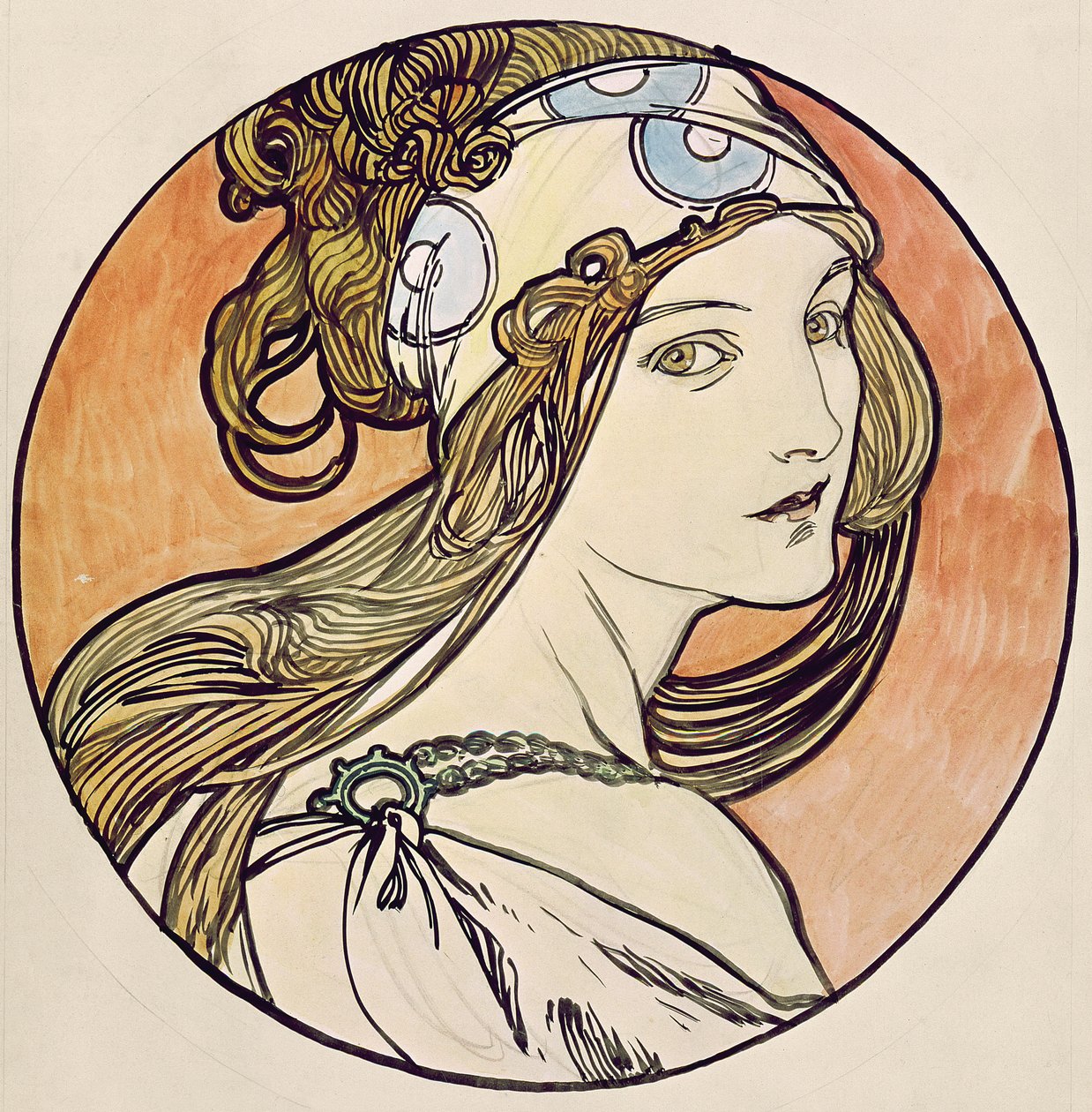 Žena s šátkem od Alphonse Mucha