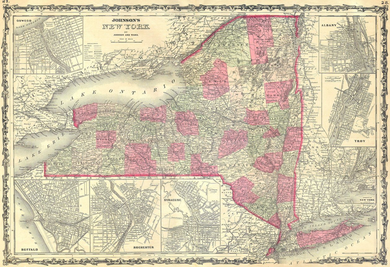 Johnsonova mapa státu New York. od Alvin Jewett Johnson