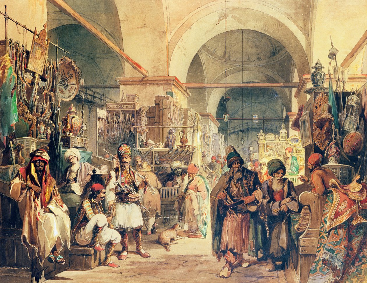 Turecký bazar, 1854 (tužka a wc na papíře) od Amadeo Preziosi