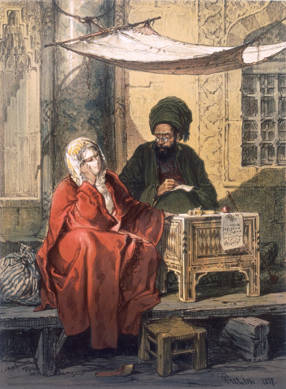Psaní dopisů, 1858 od Amadeo Preziosi