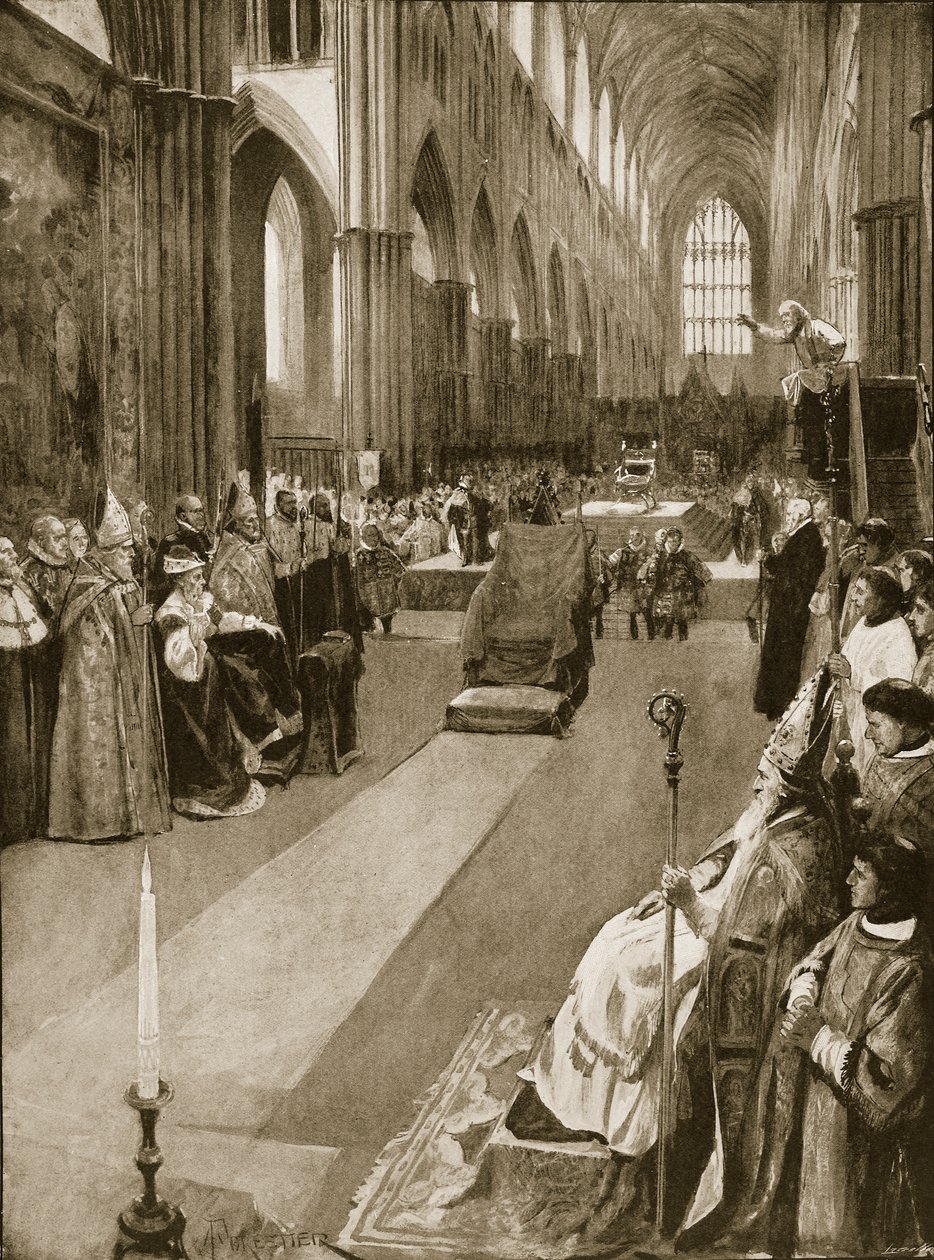 Kázání biskupa z Chichesteru při korunovaci Marie I., 1. října 1553, z "The Illustrated London News", 1902. od Amedee Forestier