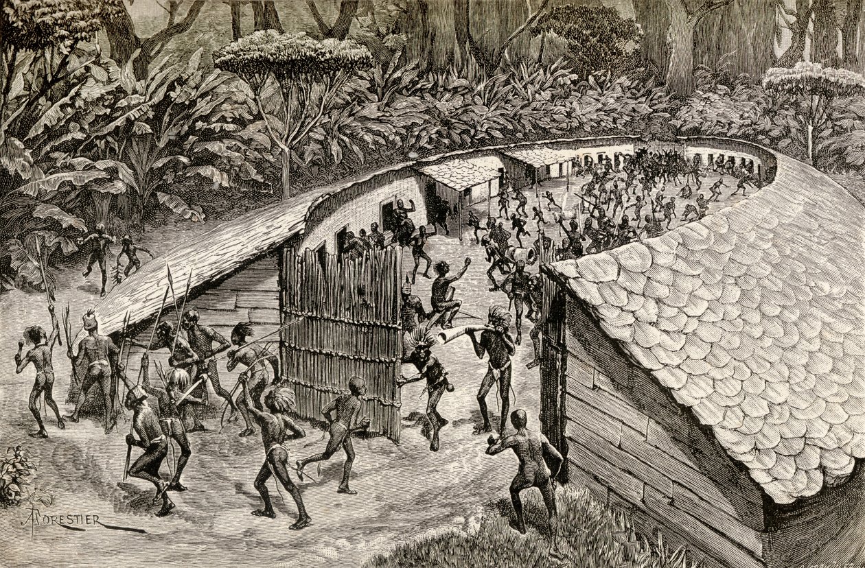 Domorodci z Iyugu se připravují na válku, 1890 (dřevoryt) od Amedee Forestier