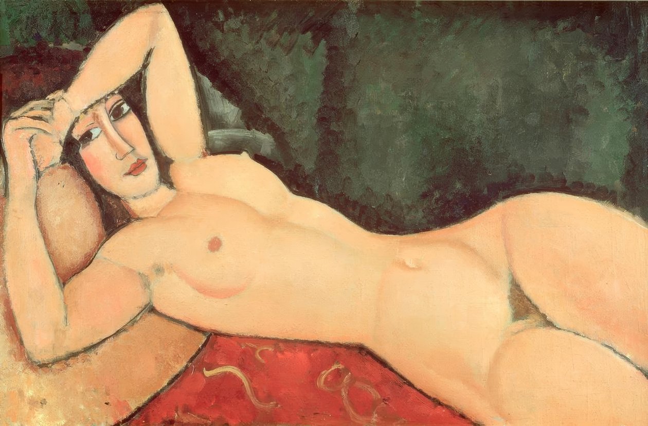 Nahá plenka, jedna paže přeložená přes čelo od Amedeo Modigliani