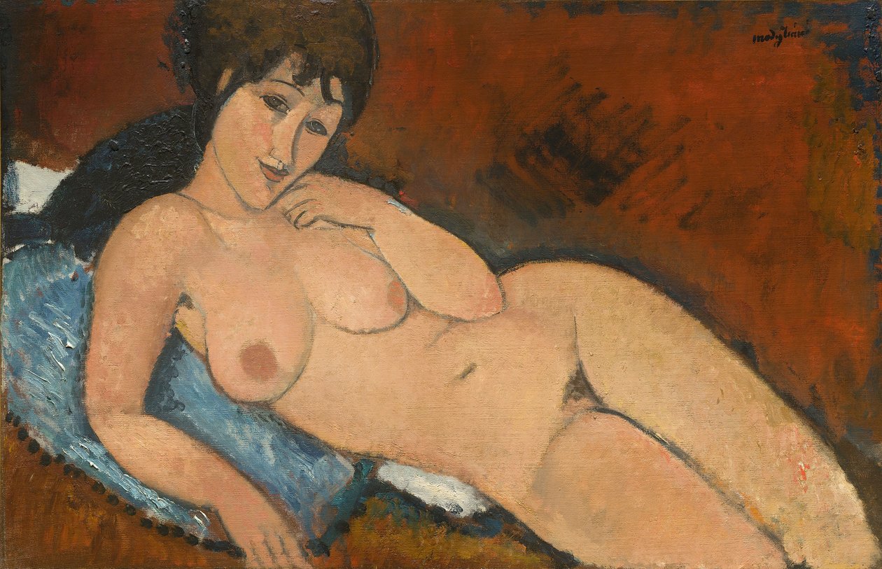 Akt na modrém polštáři od Amedeo Modigliani