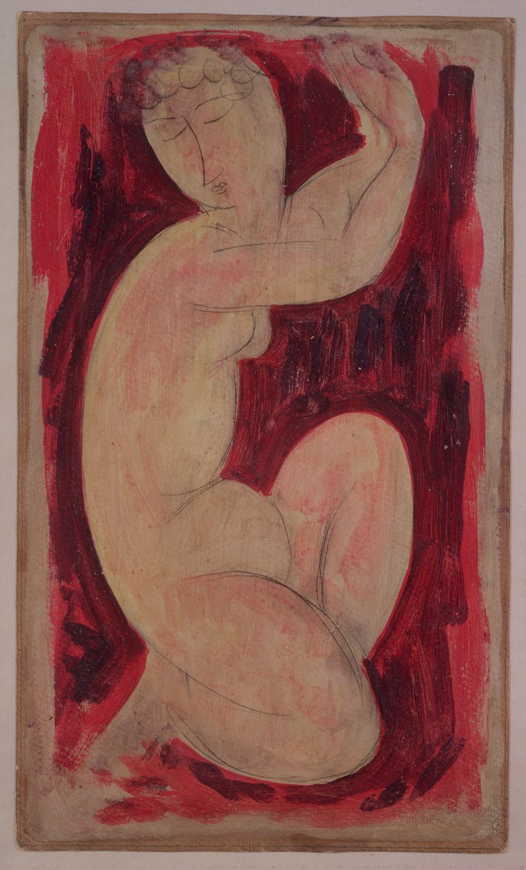 Červená karyatida, 1913 (olej, tempera a pastelka na palubě) od Amedeo Modigliani