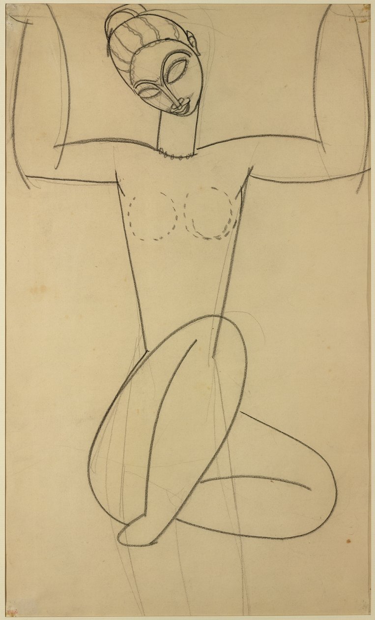 Sedící Caryatid, kolem roku 1911 (uhl na papíře) od Amedeo Modigliani
