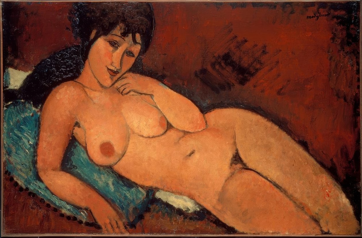 Nahá na modrém polštáři od Amedeo Modigliani