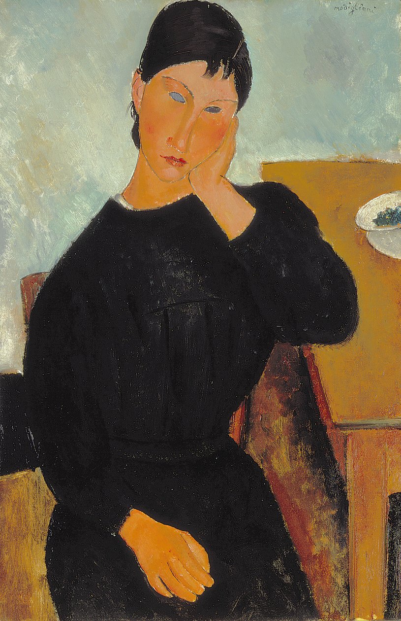 Elvíra odpočívá u stolu od Amedeo Modigliani