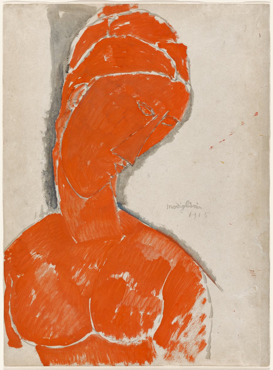 Ženské poprsí v červené barvě od Amedeo Modigliani