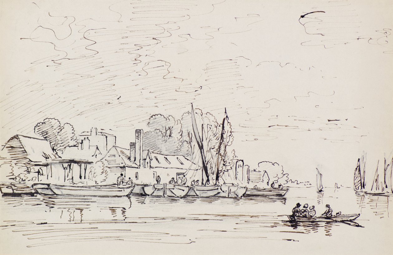 A River Scene with Barges, c.1803 (pero) od Amelia Long