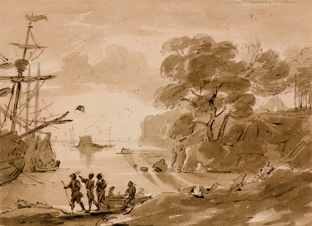 Bez názvu [coast scene], cca 1803 (pero a mytí) od Amelia Long