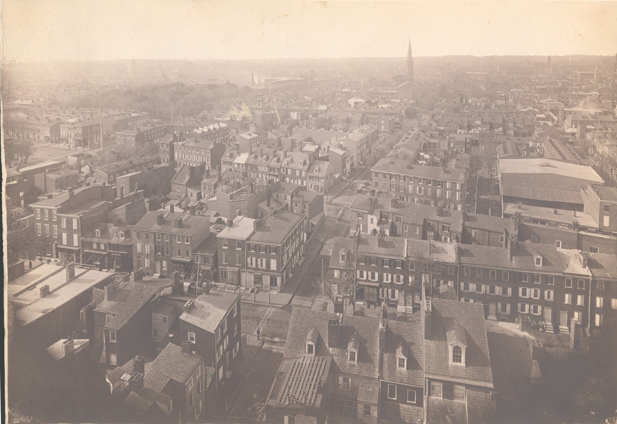 Panorama Philadelphie, pohled na východ - Západ od střelné věže, 1870 (tisk alba) od American Photographer