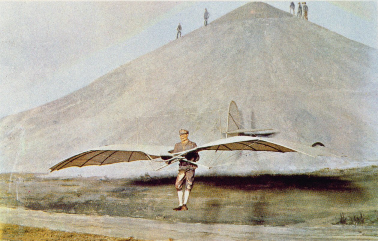 Jeden z mnoha experimentů s létáním Otto Lilienthala (1848-96) z 
