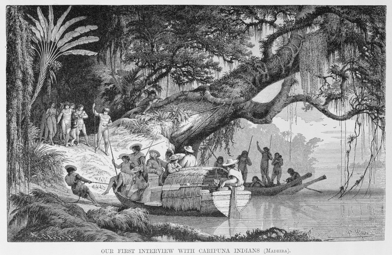 Náš první rozhovor s indiány Caripuna, z „řek Amazon a Madeira“, od Franze Kellera, 1874 od American School