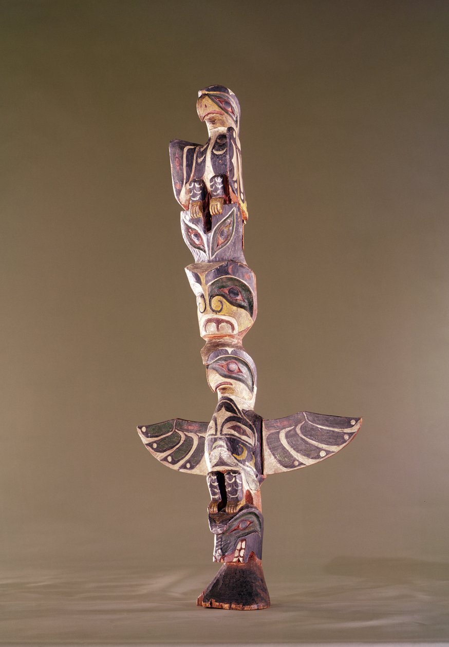 Totemový sloup klanu Tinglit Bird (malované dřevo) od American School