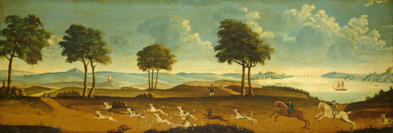 Lovecká scéna s přístavem od American 18th Century