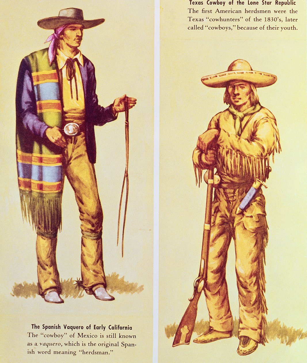Mexický vaquero a americký kovboj od American School