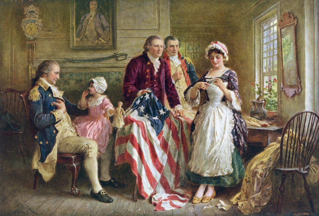 Betsy Rossová šije americkou vlajku od American School