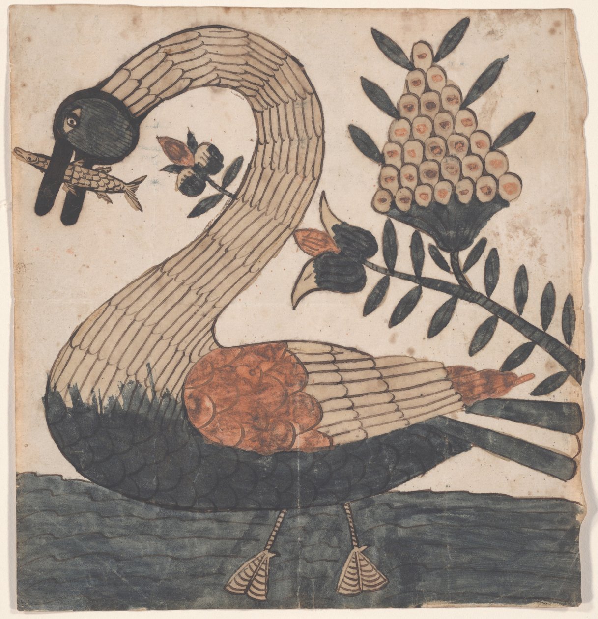 Pták s rybou, Fraktur Painting, c.1810 od American School
