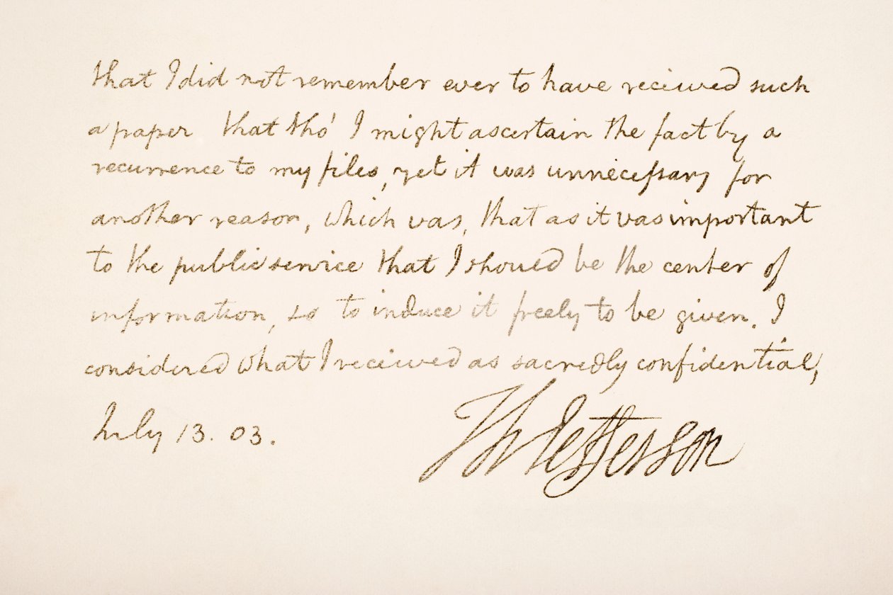 Rukopis a podpis Thomase Jeffersona, 1803 od American School