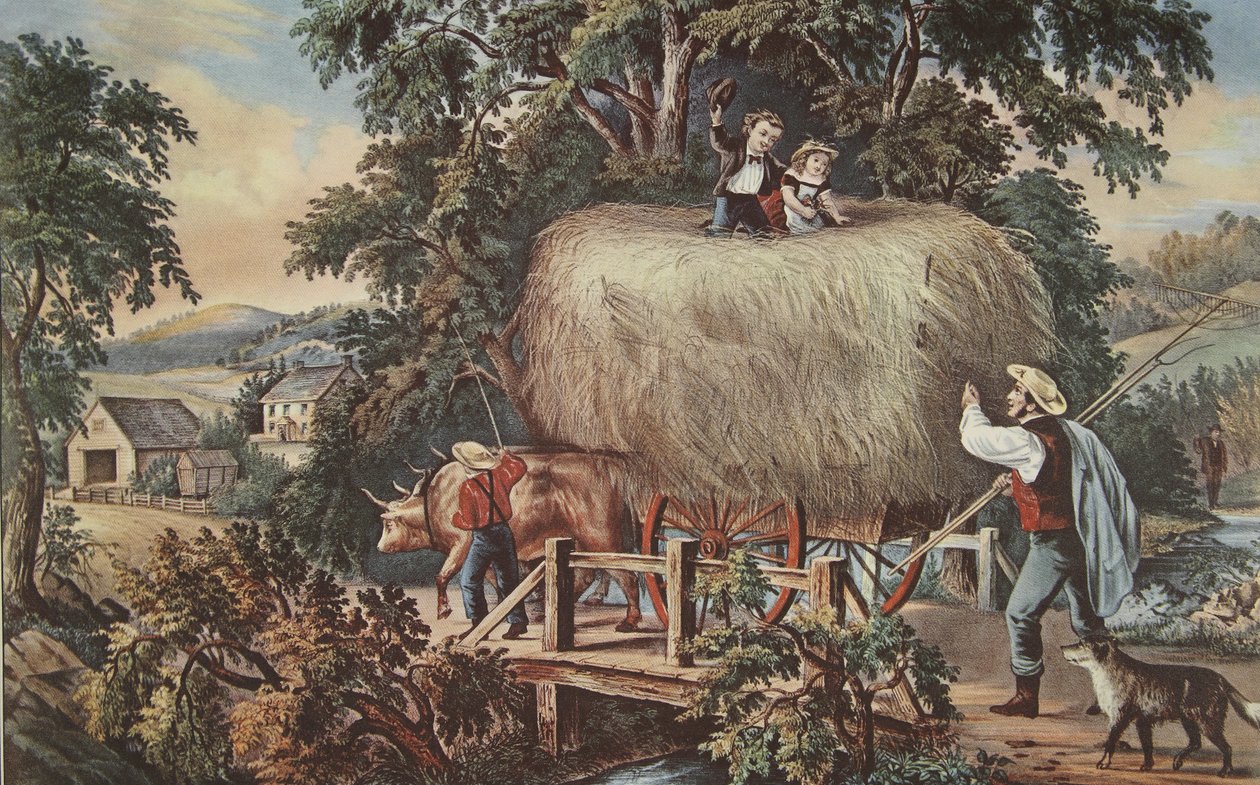 Haying-time-The Last Load, hospoda. 1868, Currier & Ives od American School